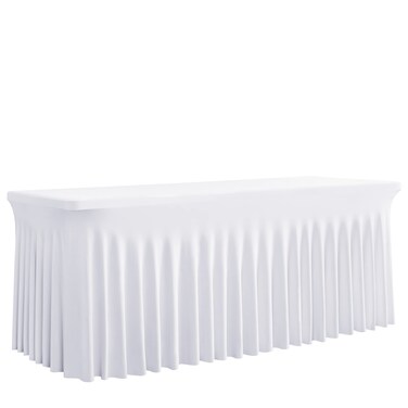 leegleri 1 Pack White Spandex Fitted Table Clothes for 6 Foot Rectangle Tables, Wrinkle Free 6ft Spandex Table Cover, Spandex Table Skirt for 6FT Rectangle Tables-for Banquet Weddings Parties