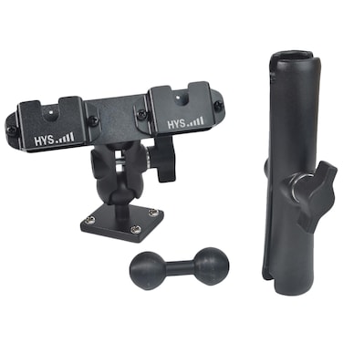HYS Heavy Duty Drill Base Tablet Handheld CB Radio/Mic Holder Truck Mount, Aluminum 360&Acirc;&deg; Adjustable 2-Stage Stand for Commercial Vehicles Car and Wall, for Handheld CB Radio&amp;Mic with Clip/Round Knob