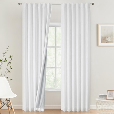 Vision Home White Full Blackout Curtains Back Tab Rod Pocket for Bedroom Living Room Thermal Insulated Window Treatment Panels 84 inch Modern Room Darkening Soundproof White Drapes 50" Wx84 Lx2