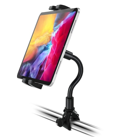 YOOZ Spin Bike Tablet Mount, Gooseneck Handlebar Tablet Holder Treadmill Exercise Bike Elliptical for iPad Pro 9.7 10.5 11, iPad Air Mini, iPhone 15 Pro Max and 4-12.9" Phones &amp; Tablets