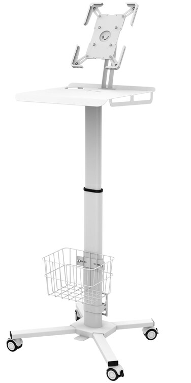 Yicorgard Medical Trolley Rolling Laptop Desk with Weels,Height Adjustable Mobile Workstation Podium Speaker Stand with iPad Holder,Basket Storage,Medical Cart for Hospital Dental Office Salon