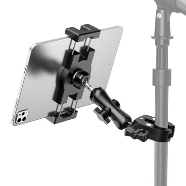 Keuvirya Treadmill Tablet iPad Holder, Aluminum Indoor Exercise Bike Handlebar Mount Clamp for Stationary Elliptical Bicycle Peloton Spin Bike Stroller, Compatible with 4.7"-12.9" Tablets/iPad/Phones