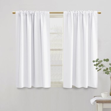 PANELSBURG White Short Curtain Panels for Bedroom,80% Blackout Room Darkening Cafe Small Window Treatments Blinds for Bathroom Kitchen,42 Inch Length