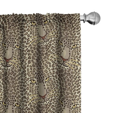 Ambesonne Leopard Print Curtains, Repetitive Cartoon Leo Wild Big Cat Faces in Natural Earthy Tones, Window Treatments 2 Panel Set for Living Room Bedroom, Pair of - 28" x 95", Tan