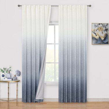 Vision Home Indigo Blue Ombre Full Blackout Curtain Panels 95 inch Two Tones Thermal Living Room Darkening Curtains for Bedroom White and Navy Blue Window Treatment Rod Pocket Back Tabs 50" Wx95 Lx2