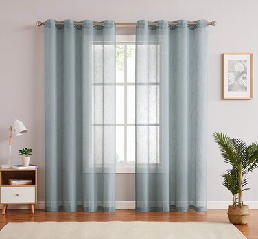 Linen Sheer Window Curtain Panel Pairs 108 Inches Extra Long for Living Room with Grommets/Eyelets Rustic Window Treatment Drape Set Bedroom Farmhouse- 2 Panels, Spa/Light Teal, 54x108 Inch