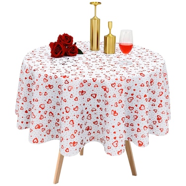 ASPMIZ Valentine's Day Tablecloth Round 60 Inch, Love Heart Table Cloth, Waterproof Hot Stamping Dot Table Cover for Anniversary Wedding Party Holiday Kitchen Dining Room Decor, Glitter Red White