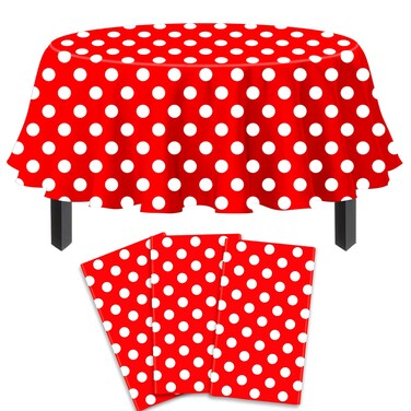 TJYJOY 3 Pack Red and White Polka Dots Round Tablecloth Red Round Table Cover with White Polka Dot Round Plastic Table Cloth 84 in Round for Kitchen Dining Wedding Party