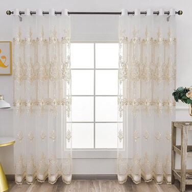 AHBEWIN Elegant Modern Living Room Curtains Embroidered Lace Sheer Curtains Top Grommet Drapes for Home Living Room Bedroom Window Decor (2 Panels, W 62xL 87 Inch) CLWYAH314