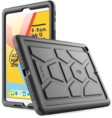 Poetic TurtleSkin Case Designed for iPad 10.2 9th Generation (2021) / 8th Generation (2020) / 7th Generation (2019), Heavy Duty Shockproof Kids Friendly Silicone Case Cover, Black