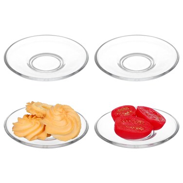 4pcs Clear Glass Snack Plates,Cabilock Round Tea Bag Holder Dessert Plates Glass Clear Glass Dessert Plates Clear Appetizer Plates For Servicing Cookies,Snacks,Fruits,Coffee(9x9cm)
