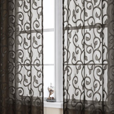 OWENIE Furman Chocolate Sheer Curtains 63 inch Length for Bedroom Living Room 2 Panels Set, Light Filtering Sheer Curtain with Elegant Clip Jacquard, Rod Pocket Window Treatments, 2 Pcs = 80" Width