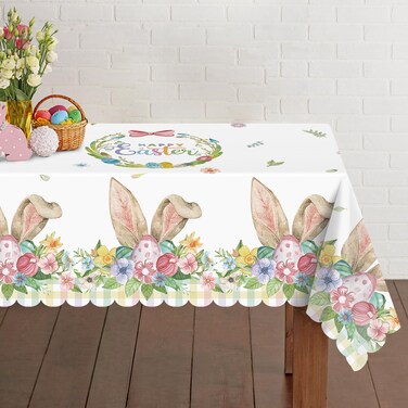 ROVOCLO Easter Tablecloth,60 x 86 Inch Happy Easter Table Cloth,Easter Table Cover