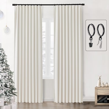 SHINELAND Beige Cream Pleate Blackout Curtains with Hook 84 Inches Long,Mid Century Modern Curtains for Living Room&iuml;&frac14;&OElig;50w X 84l 2 Panels Set Ivory White Black Out Curtains for Bedroom