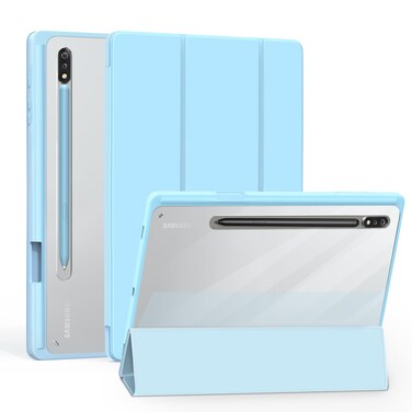 SSS&Acirc;&middot;GRGB Case for 12.4 Inch Samsung Galaxy Tab S8 Plus 2022/S7 FE 2021/S7 Plus 2020 with S Pen Holder, PC Transparently Back, Tri-Fold Folio Stand Protective Cover, Auto Wake/Sleep(Light Blue)