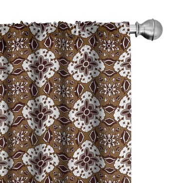 Ambesonne Chocolate Curtains, Brown Toned Ancestral Batik Pattern with Floral Indonesian Motifs, Window Treatments 2 Panel Set for Living Room Bedroom, Pair of - 28" x 84", Brown White