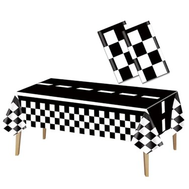 2 Pack Race Car Tablecloth 54 x 108 Inches Black and White Checkered Plastic Party Table Cover Rectangular Race Car Checkerboard Disposable Tablecloths Racing Two Fast Party Decorations Supplies