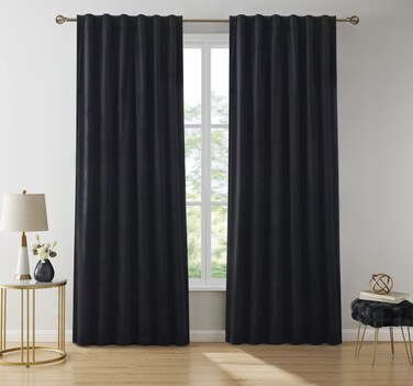 HLC.ME Lopez Velvet Premium Privacy Back Tab Rod Pocket Window Treatment Curtain Drapery Panels for Bedroom &amp; Living Room - Set of 2 Panels (54 x 96 inches Long, Black)