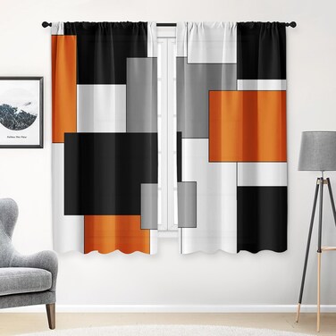 Tayney Orange Kitchen Curtains 63 Inch Length Geometric Window Curtains Over Sink Set of 2, Black Grey White Curtain for Bedroom Living Room, Modern Abstract Kitchen Decor 42x63 Inch