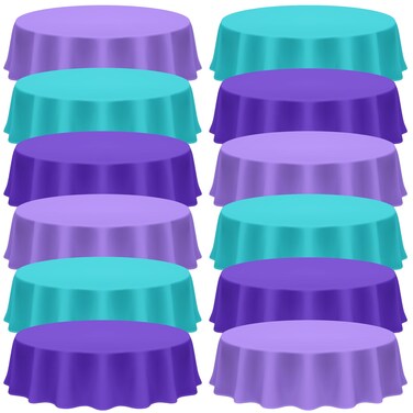 Amylove 12 Pcs Mermaid Tablecloth Blue Purple Princess Tablecloths Disposable Mermaid Plastic Round Table Covers for Birthday, Baby Shower, Wedding and Ocean Themed Party Decorations 84 Inch