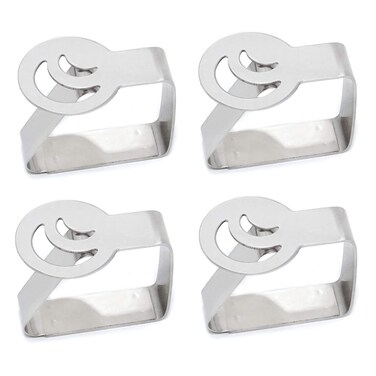 Honbay 4PCS Stainless Steel Silver Thickened Strong Cloth Clip,Tablecloth Clamp Holder, Table Cover Clamps,Table Cloth Holders, Table Cloth Clips Holders for Outdoor and Indoor (Moon)