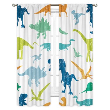 Cinbloo Kids Dinosaur Curtains 29W x 63L Inch Rod Pocket Cartoon Dino Baby Boy Bedroom Decor Cute Funny Safari Animal Children Toddler Printed Living Room Window Drapes Treatment Fabric 2 Panels Set