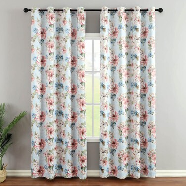 Leeva Printing Curtains for Living Room, Red Floral Home Decorative Grommet Window Treatment Energy Saving Darkening Drapes for Bedroom Nursery, 52" x 63", Set of 2 Panels