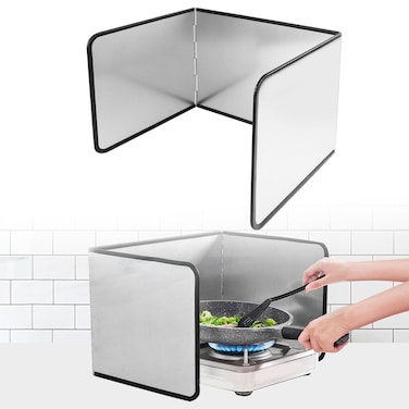 Qivine Grease Splatter Guard for Frying Pan, Non-Stick Splash Guard for Frying Pan, Cooking Oil Splatter Screen for Frying Pan, Stainless Steel Foldable Spatter Shield Frying for Wall BBQ (3 Sided)