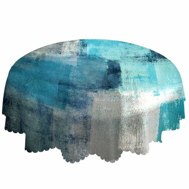 AOYEGO Grey Blue Tablecloth Round Table Cloth Paint Graffiti Art Modern Classic Polyester Tablecloths 60 Inch for Dining Room, Party, Banquet