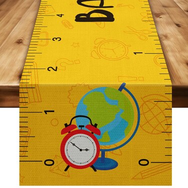 Lonfliness Back to School Table Runner Apple Ruler First Day of School Table Cloth Back to School Table Decoration for School Kids Students Classroom Party Dining Room Home Decor Supplies 72 x 13in