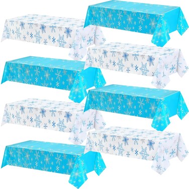 VitalCozy 12 Pcs Christmas Snowflake Tablecloth Bulk Winter Disposable Plastic Table Cover for Christmas Holiday Birthday Baby Shower Party Decoration, 2 Style