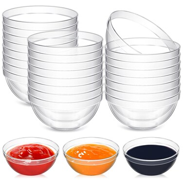 Teenyyou 30 Pcs 3" 2.6 oz Small Clear Plastic Bowls Mini Meal Prep Bowl Round Stackable Ingredient Containers for Dipping Sauce, Spice, Nuts, Snack, Ice Cream, Candy Dishes, Dessert Bowls