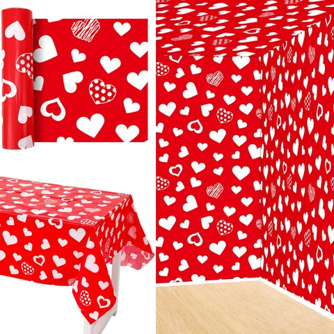 Dandat 100 ft Long Valentine&#39;s Day Tablecloth Roll Valentines Day Rectangle Table Cover Valentines Day Tablecloth Plastic for Party Decorations, Wedding, Birthday, Anniversary
