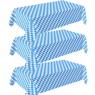 Seasons Stars SSDecor Oktoberfest Tablecloth 3 Pieces, Blue White Check Oktoberfest Tablecloth, Plastic German Oktoberfest Bavarian Table Cover for Oktoberfest Party Decorations Supplies