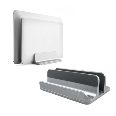 ampm Vertical Laptop Stand for Desk,Dual Slot Desktop Stand Holder Adjustable Dock Spae Saving Up to 17.3 inch Fit for All MacBook Chromebook Gaming Laptop Silver