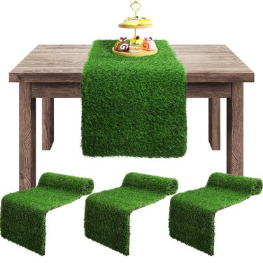3 Pieces Artificial Grass Table Runners Synthetic Green Carpet Tablecloth Tabletop Decoration for Spring Fall Summer Holiday, Baby Shower, Birthday, Wedding, Banquet (3, 14 x 72 Inch)