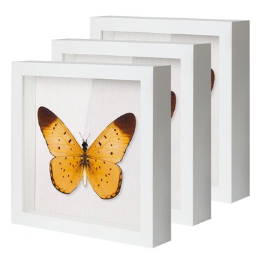 QDSSDECO 10"*10" Shadow Boxes Display Cases with Soft Linen Back Deep Wood Glass 3D Shadow Box Set for Wall and Tabletop, 3 Pack White