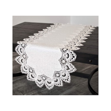 White Jacquard Peacock Tail European Lace Table Runner, Dresser Scarf, Wedding D&Atilde;&copy;cor (16Wx53L)