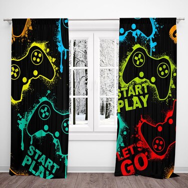 DOTOOMA 82x84 Inches Neon Gamepad Game Window Curtains Start Play Teen Boys Modern Gaming Video GameRoom Bedroom Living Room Decorations Home Window Treatments Drapes 2 Panel
