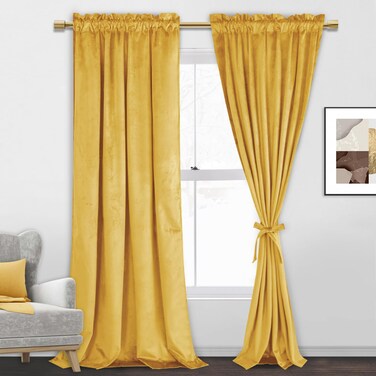 JIUZHEN Yellow Velvet Curtains Luxury Velvet Blackout Insulated Curtain Panels Room Darkening Privacy Protect Window Drapes for Living Room/Parlor/Gallery, Set of 2 Panels, 52W x 96L