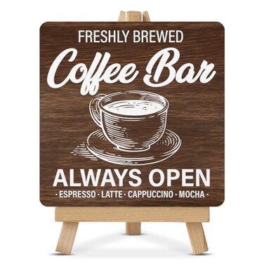 Coffee Sign Coffee Bar Wood Sign with Easel Coffee Lover Gifts Wood Plaque Home Kitchen Coffee Station Table Decor