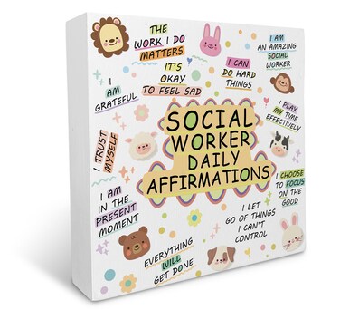 Social Worker Daily Affirmations Mental Health Wood Box Sign Rustic Farmhouse Style Wood Block Plaque Decor for Social Worker Office Therapy Office Counseling Office Wall Desk Shelf Decoration