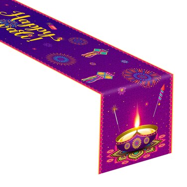 Diwali Party Table Runner, Happy Diwali Kitchen Dining Table Decoration Lights Rangoli Lantern Decoration for Indoor Outdoor Home Indian Deepawali Festival of Lights Party Decor Supplies, 13 x 72 Inch