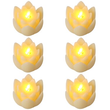 6 PCS Diwali LED Lotus Table Candles - 3&acirc;&euro;&trade;&acirc;&euro;&trade; Lotus Lamps Electronic Buddhist Lights Battery Operated Buddha Flickering Warm White Lights for Home Decorative Temple Desktop Centerpiece