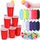Sonwyoung 72 Pcs Pitch Games for Adults with 24 Pcs 18oz Plastic Cups in Red 36 Pack Table Tennis Balls 12 Pcs Eye Mask Pitch Game Sets Family Outdoor Indoor Party Creative Games