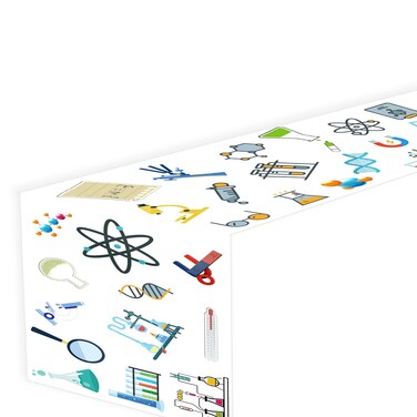 Science Theme Table Runner, Future Mad Scientist Natural Science Arts Birthday Party Supplies Decorations Favors Tablecloth Table Cover