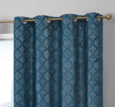 HLC.ME Versailles Lattice Flocked 100% Complete Blackout Thermal Insulated Window Curtain Grommet Panels - Energy Savings &amp; Soundproof - For Living Room &amp; Bedroom, Set of 2 (50 x 72 inches, Teal Blue)