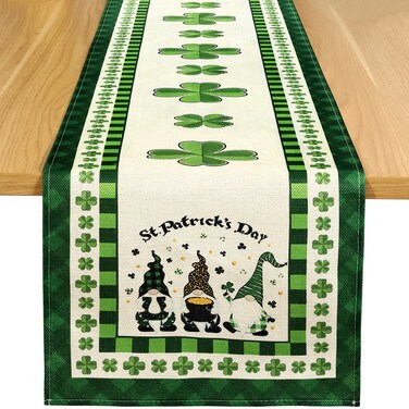 Rotumaty St Patricks Day Table Runner, Gnome Shamrock Buffalo Plaid Decorations for Table Green Home Decor for Kitchen Dining Table Party Ornaments 13 &Atilde;&mdash; 72 Inch
