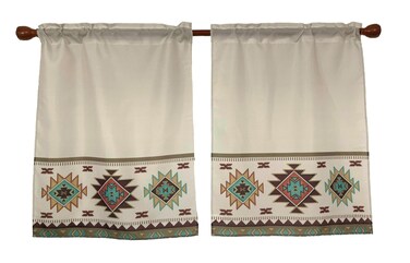 EZ.enjoy Set of 2 Southwest Tribal Navajo Aztec Fancy Abstract Geometric Ethnic Hipster Design Window Curtain Panels Each 28 X 36 Inches for Everyday Fall Holiday Christmas Decorations Rod Pocket