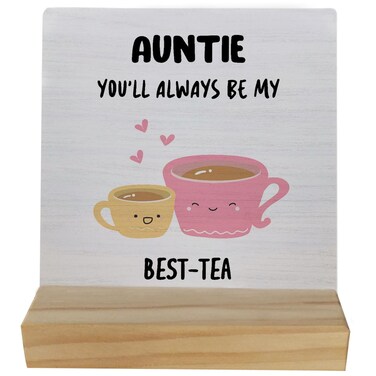Aunt Gifts,Aunt Gifts from Niece Nephew,Best Aunt Gifts,Aunt Birthday Gift,Auntie You'll Always Be My Best-Tea Decorative Desk Sign for Home